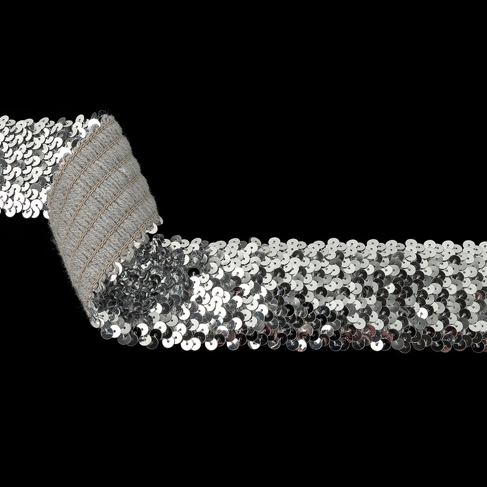 Silver Stretch Sequins Trim - 2.25"