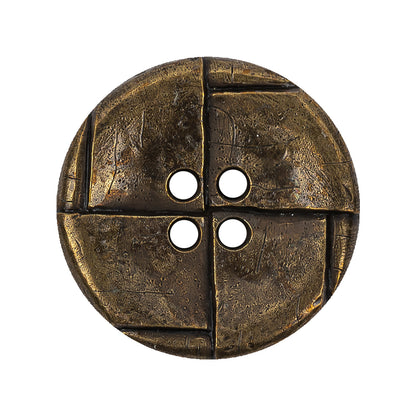 Italian Antique Brass Embossed Four Hole Saucer Button - 44L/28mm