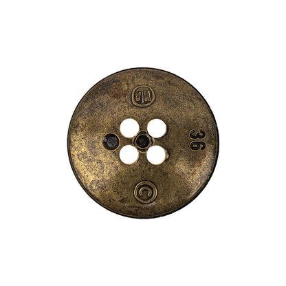 Italian Antique Brass Embossed Four Hole Saucer Button - 36L/23mm Detail