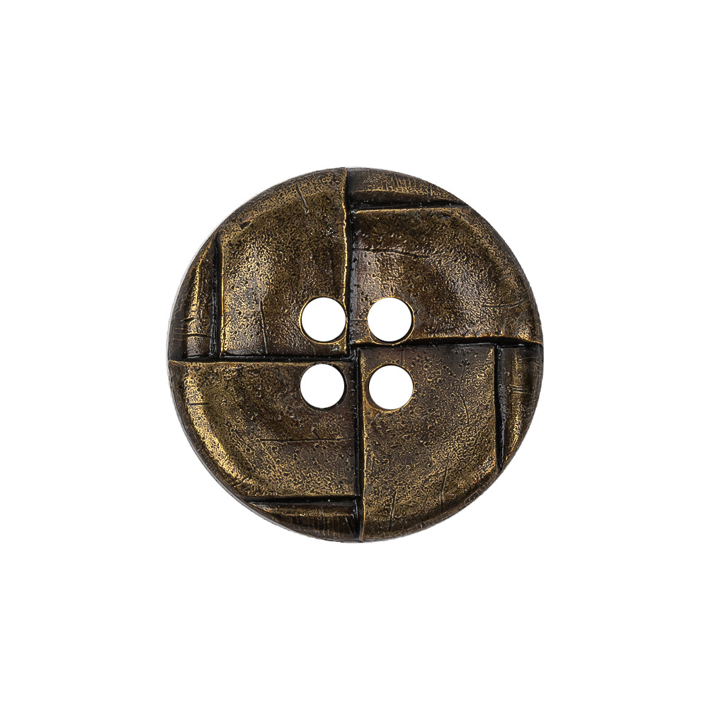 Italian Antique Brass Embossed Four Hole Saucer Button - 36L/23mm