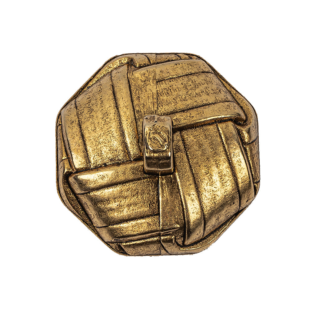 Italian Matte Gold Plated Faux Woven Shank Back Button - 44L/28mm Detail