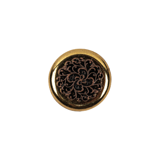 Italian Copper Coin Floral Shank Back Button - 24L/15mm