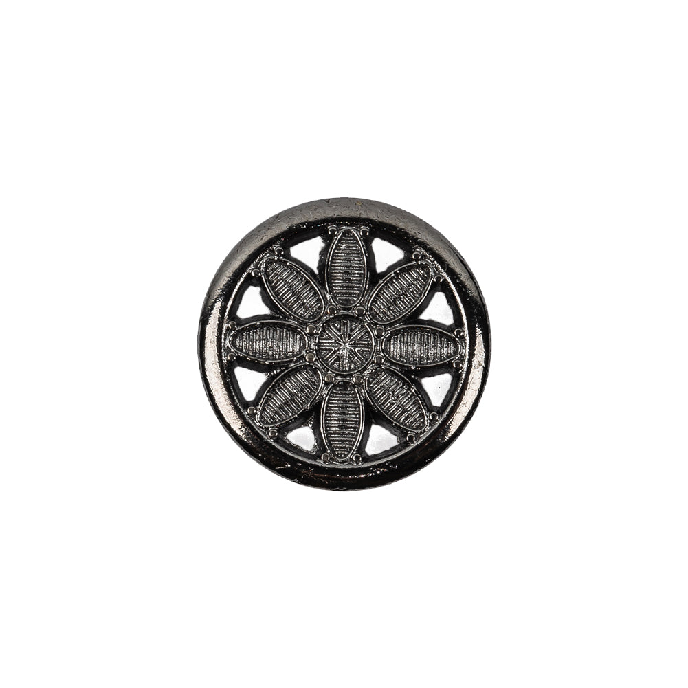 Italian Gunmetal Floral Shank Back Button - 28L/18mm