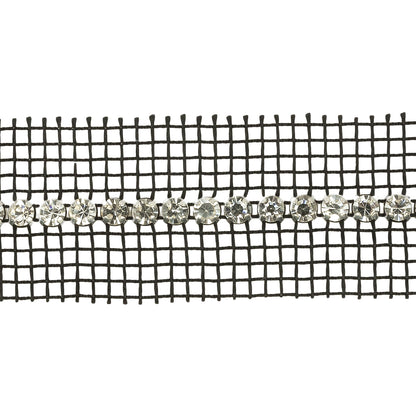Vintage Crystal Single Row Rhinestone Trim on Black Mesh - 1.25" Detail