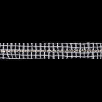 Vintage Czech Crystal and Silver Single Row Rhinestones on Double Edge White Mesh Trimming - 1.25"