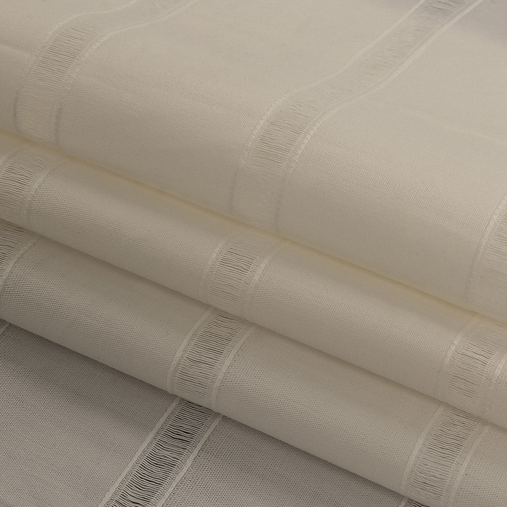 White Cotton Poplin with Ladder Stitched Stripes Folded