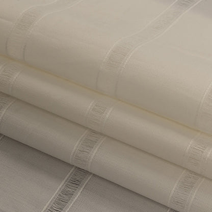 White Cotton Poplin with Ladder Stitched Stripes Folded