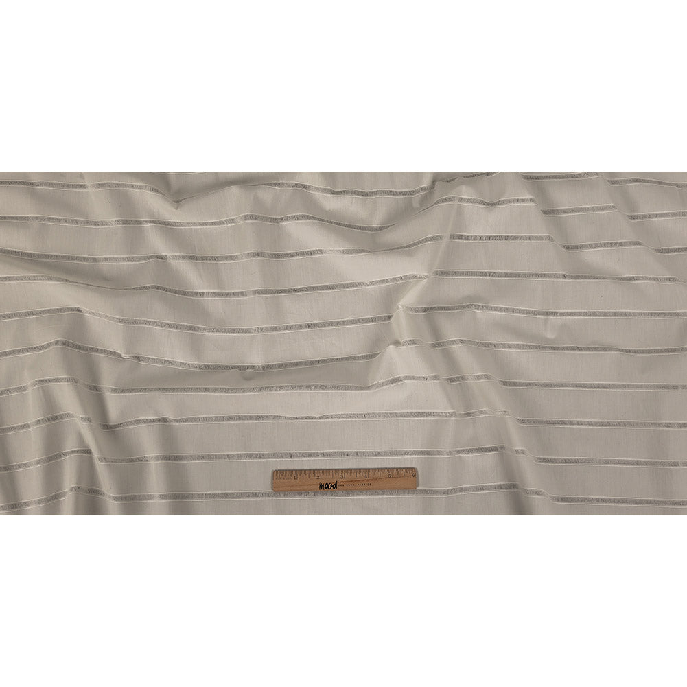 White Cotton Poplin with Ladder Stitched Stripes Full