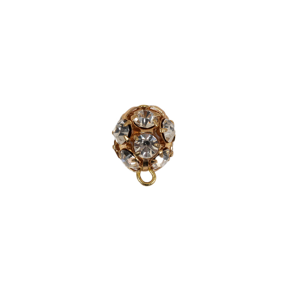 Vintage Crystal Rhinestones and Gold Metal Shank Back Ball Button - 17L/10.5mm Folded