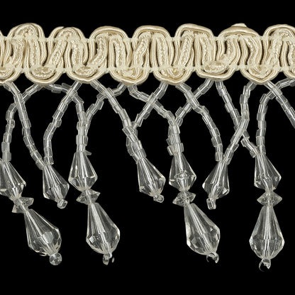 Vintage Crystal Fancy Beaded Fringe on Ivory Braid - 2.25" Detail
