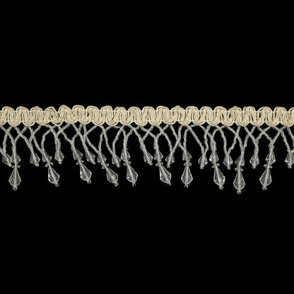 Vintage Crystal Fancy Beaded Fringe on Ivory Braid - 2.25"