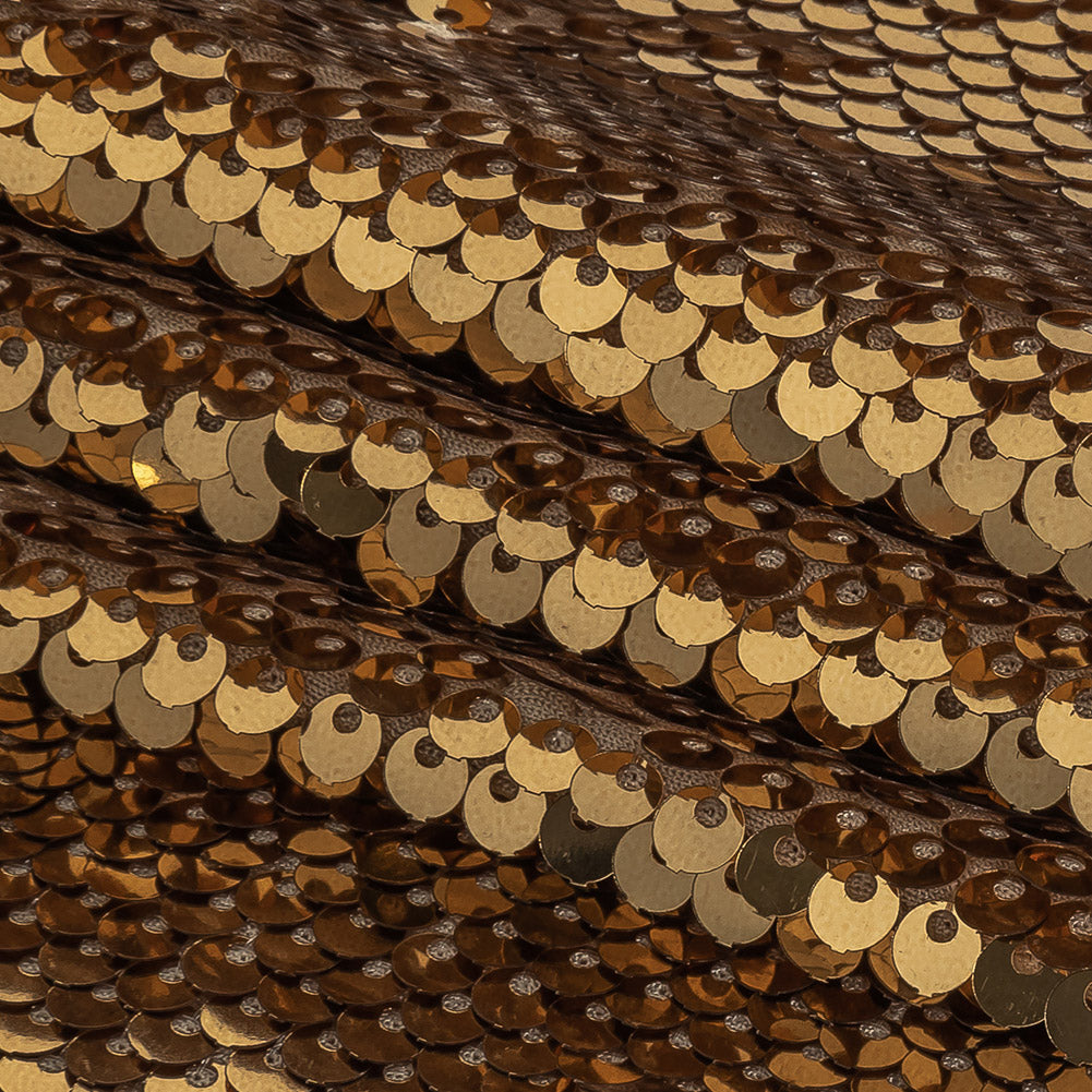 Milly Reflective Gold Paillette Sequins on Beige Stretch Jersey Folded