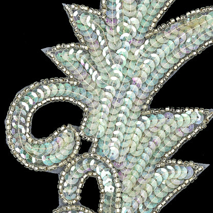 Vintage Translucent Green Iris Sequins and Silver-lined Beaded Foilage Applique - 7.75" x 3.75" Detail