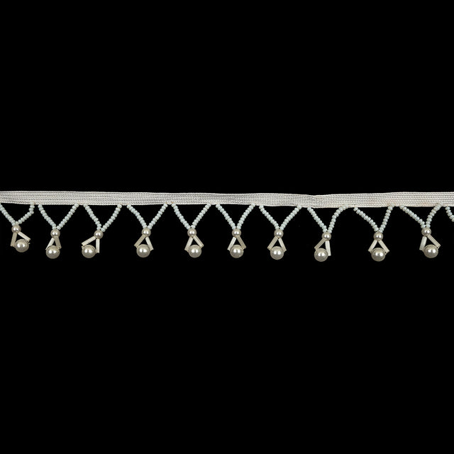 Vintage Pearlescent White and Ivory Round, Seed and Bugle Beaded Fringe Trim - 1.25"