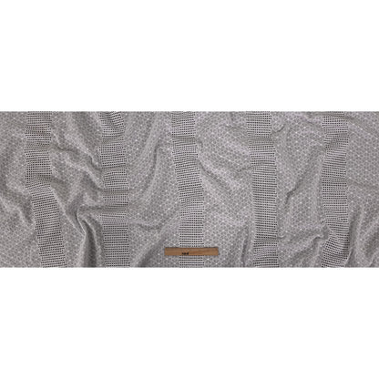 White Floral Embroidered Cotton Voile with Gridded Guipure Lace Stripes Folded
