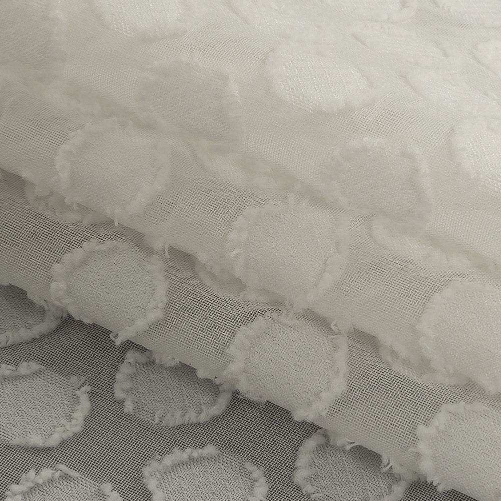 White Polka Dotted Burnout Polyester Chiffon Folded