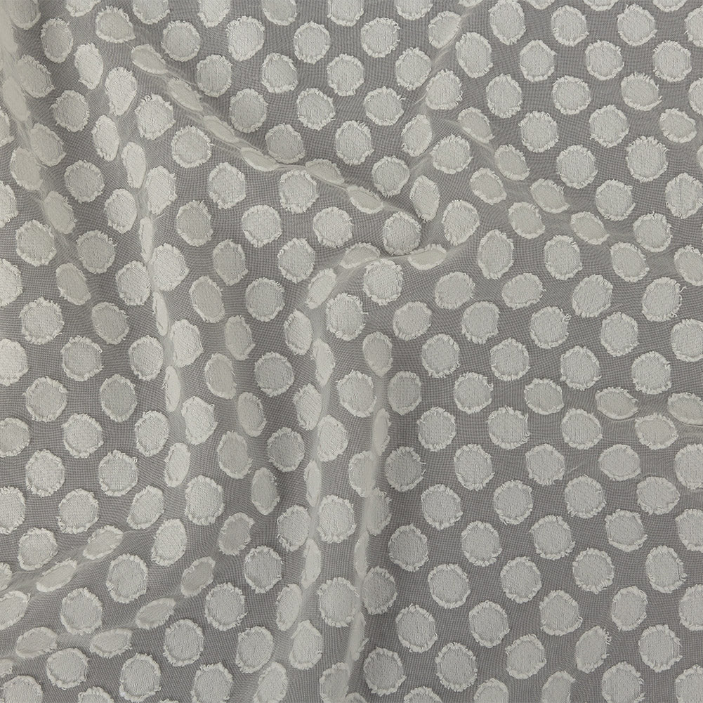 White Polka Dotted Burnout Polyester Chiffon