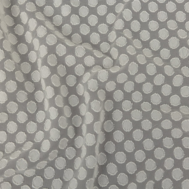 White Polka Dotted Burnout Polyester Chiffon