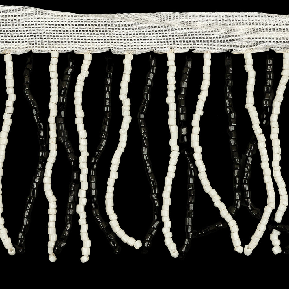 Vintage White and Black Chop Beaded Fringe - 2.5" Detail