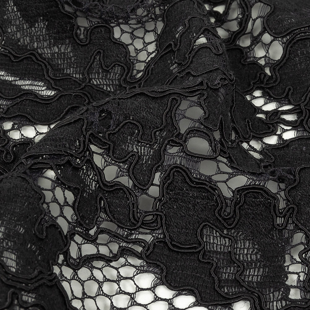 Floral Corded Lace with Scalloped Eyelash Edges by Oscar de la Renta - Black Detail