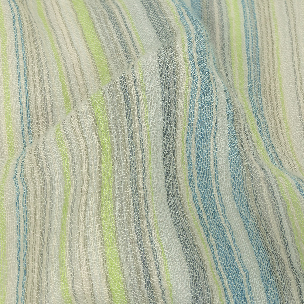 Blue, Lime and Gray Striped Cotton Gauze Detail