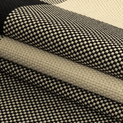 Italian Large-Scale Black and White Asparagus Buffalo Check Cotton Basketweave Folded