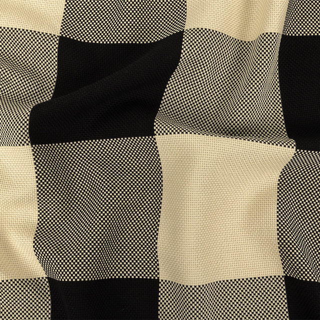 Italian Large-Scale Black and White Asparagus Buffalo Check Cotton Basketweave