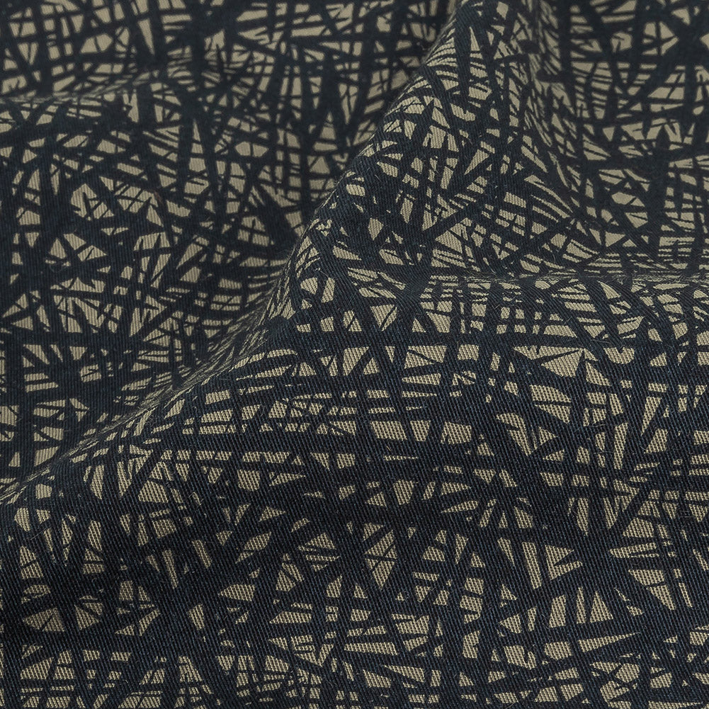 Liz Claiborne Cloudburst and Navy Abstract Printed Cotton Twill Detail