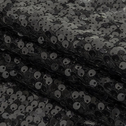 Black on Black Sequined and Embroidered Lace Folded