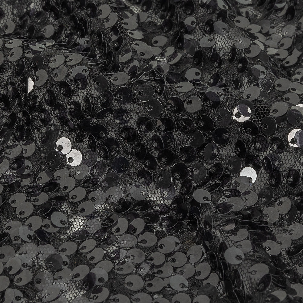 Black on Black Sequined and Embroidered Lace Detail