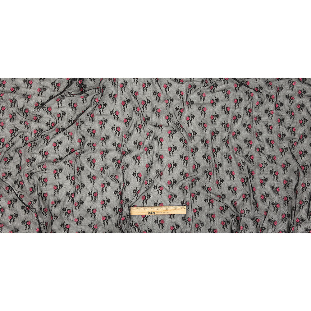 Black Stretch Mesh with Pink Embroidered Roses Full