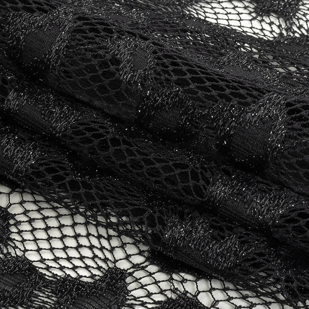 Metallic Black on Black Abstract Cheetah Spots Netting Folded