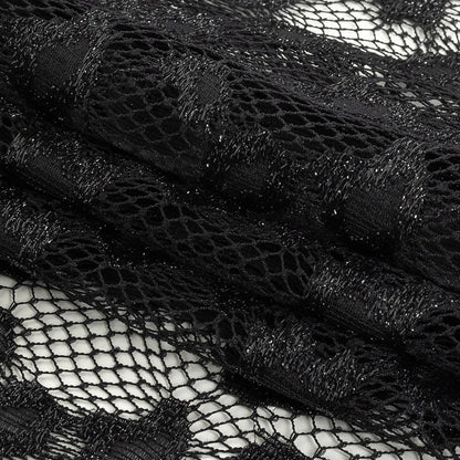 Metallic Black on Black Abstract Cheetah Spots Netting Folded