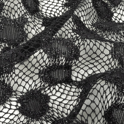 Metallic Black on Black Abstract Cheetah Spots Netting Detail