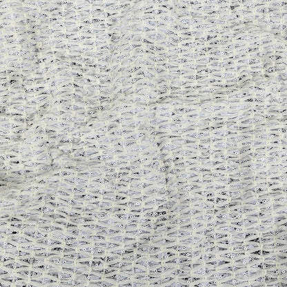 White Stretch Sequinned Floral Lace with Chevron Ribbon Detailing