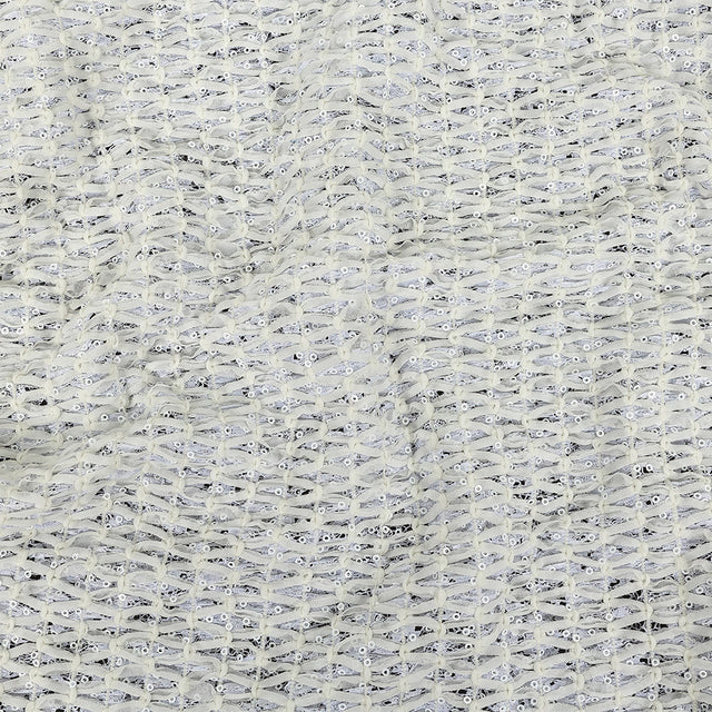 White Stretch Sequinned Floral Lace with Chevron Ribbon Detailing