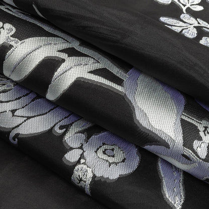 Carolina Herrera Italian Black and Silver Floral Burnout Blended Silk Jacquard Folded