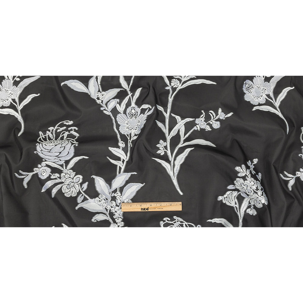 Carolina Herrera Italian Black and Silver Floral Burnout Blended Silk Jacquard Full