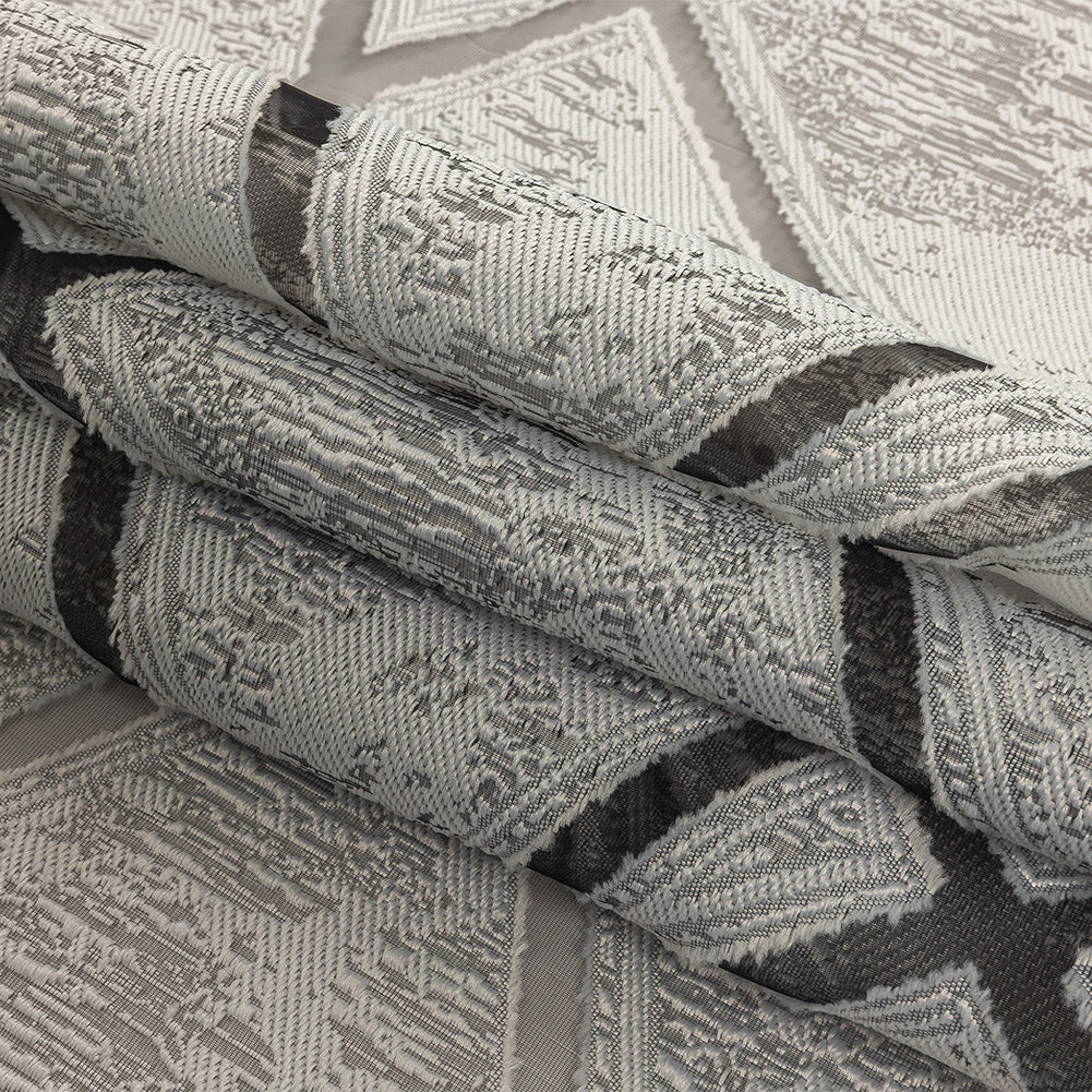 Silver and Brilliant White Geometric Burnout Jacquard Folded