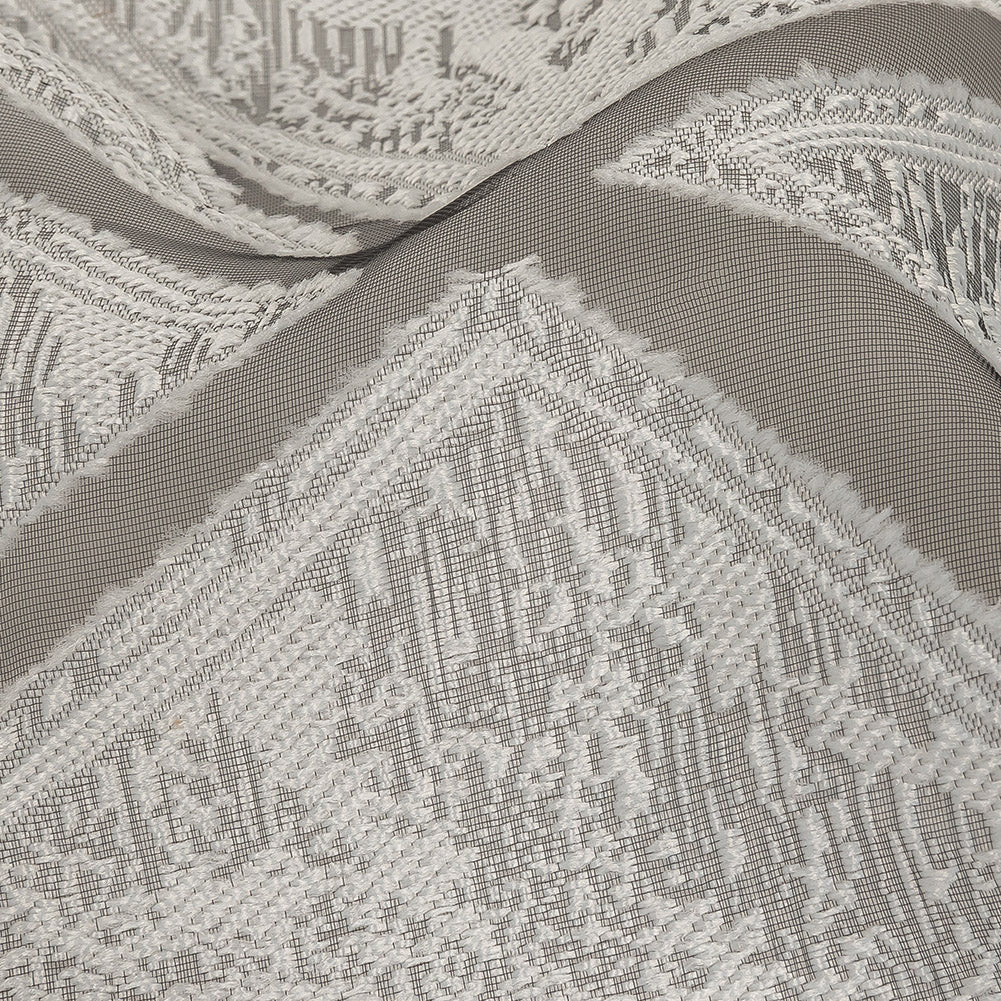 Silver and Brilliant White Geometric Burnout Jacquard Detail