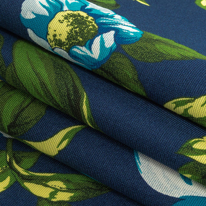 Carolina Herrera Italian Blue and Green Floral Cotton and Viscose Faille Folded