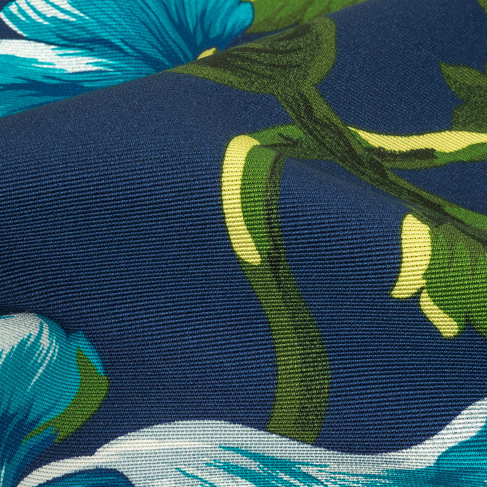 Carolina Herrera Italian Blue and Green Floral Cotton and Viscose Faille Detail