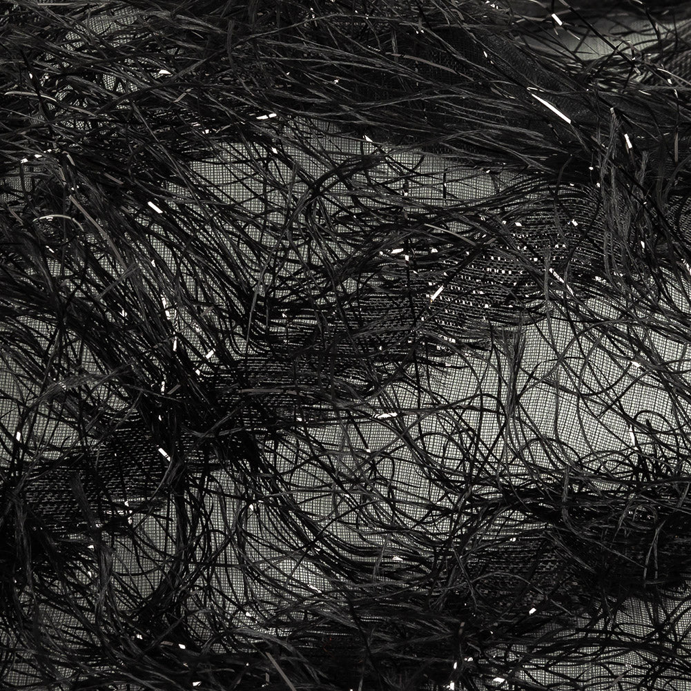 Novelty Metallic Black Regimental Striped Fringe on a Silk Base Detail