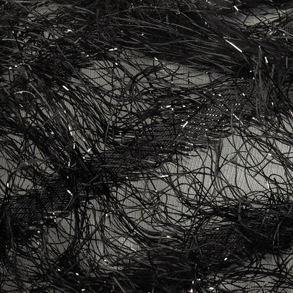 Novelty Metallic Black Regimental Striped Fringe on a Silk Base Detail