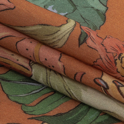 Tangerine and Celadon Tint Floral Viscose Batiste Folded