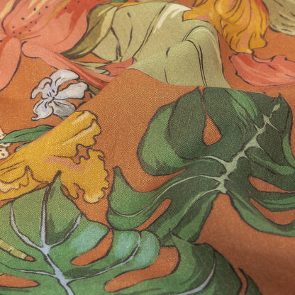Tangerine and Celadon Tint Floral Viscose Batiste Detail