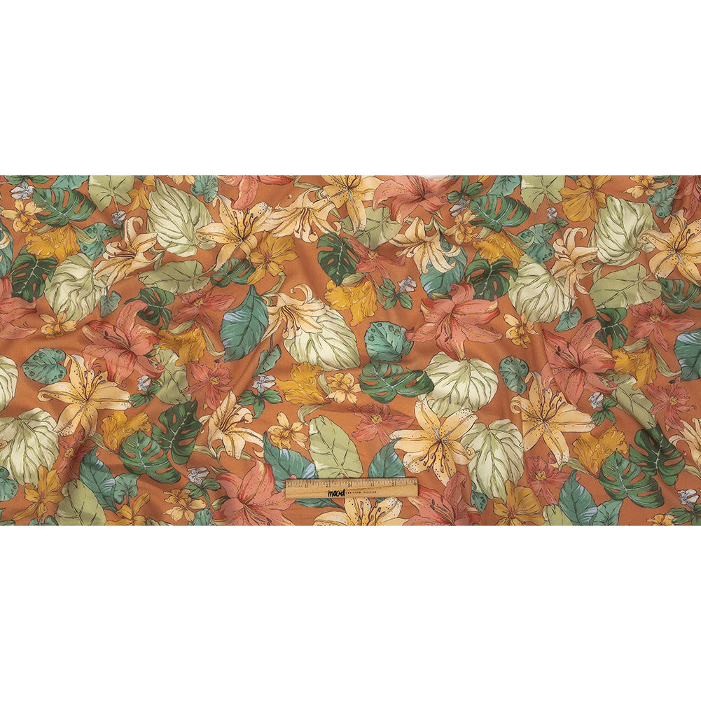 Tangerine and Celadon Tint Floral Viscose Batiste Full