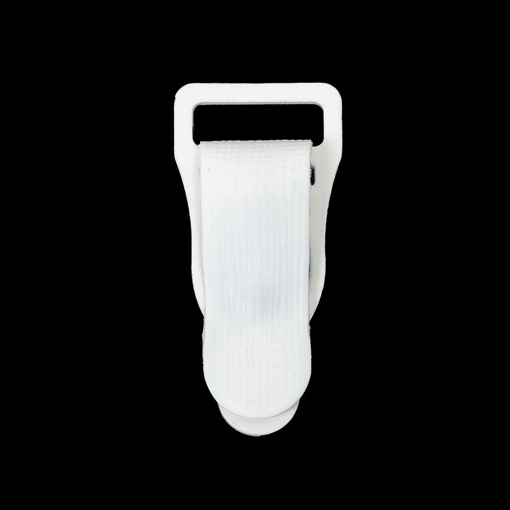 White Non-Detachable Plastic and Metal Garter Clip for 7/16" Strap Detail
