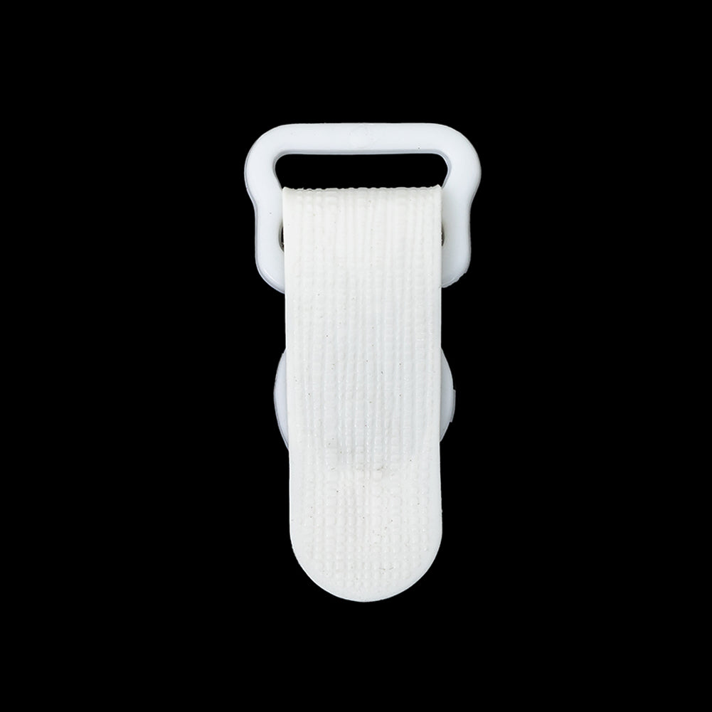 White Non-Detachable Plastic Garter Clip for 3/8" Strap Detail