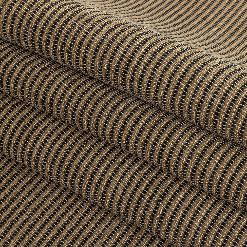 Gunpowder, Golden Egg, and Oatmeal Raised Stripes Blended Cotton Woven Folded